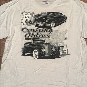 White Graphic T-Shirt with Classic Car Design